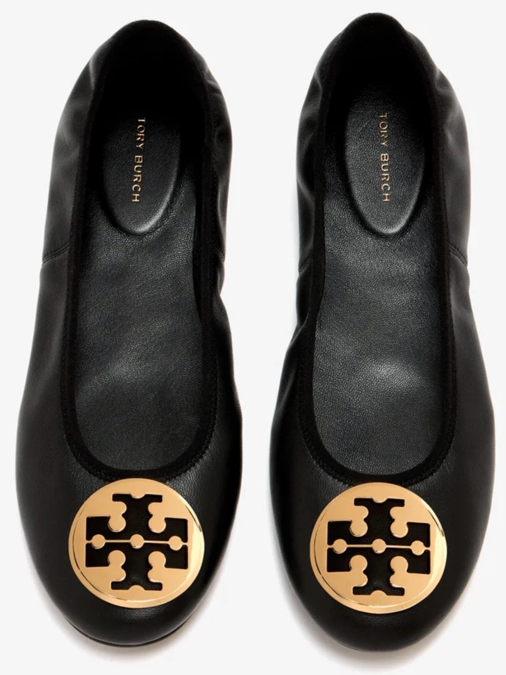 NIB Tory Burch Black Leather Reva Travel Ballet Flats